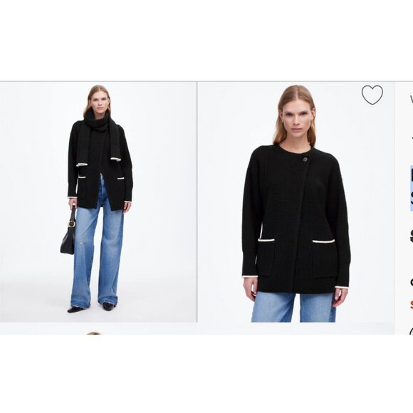 Madewell $198 Merino Wool-Blend Scarf Sweater Jacket Black Size M NT607 - Picture 1 of 10